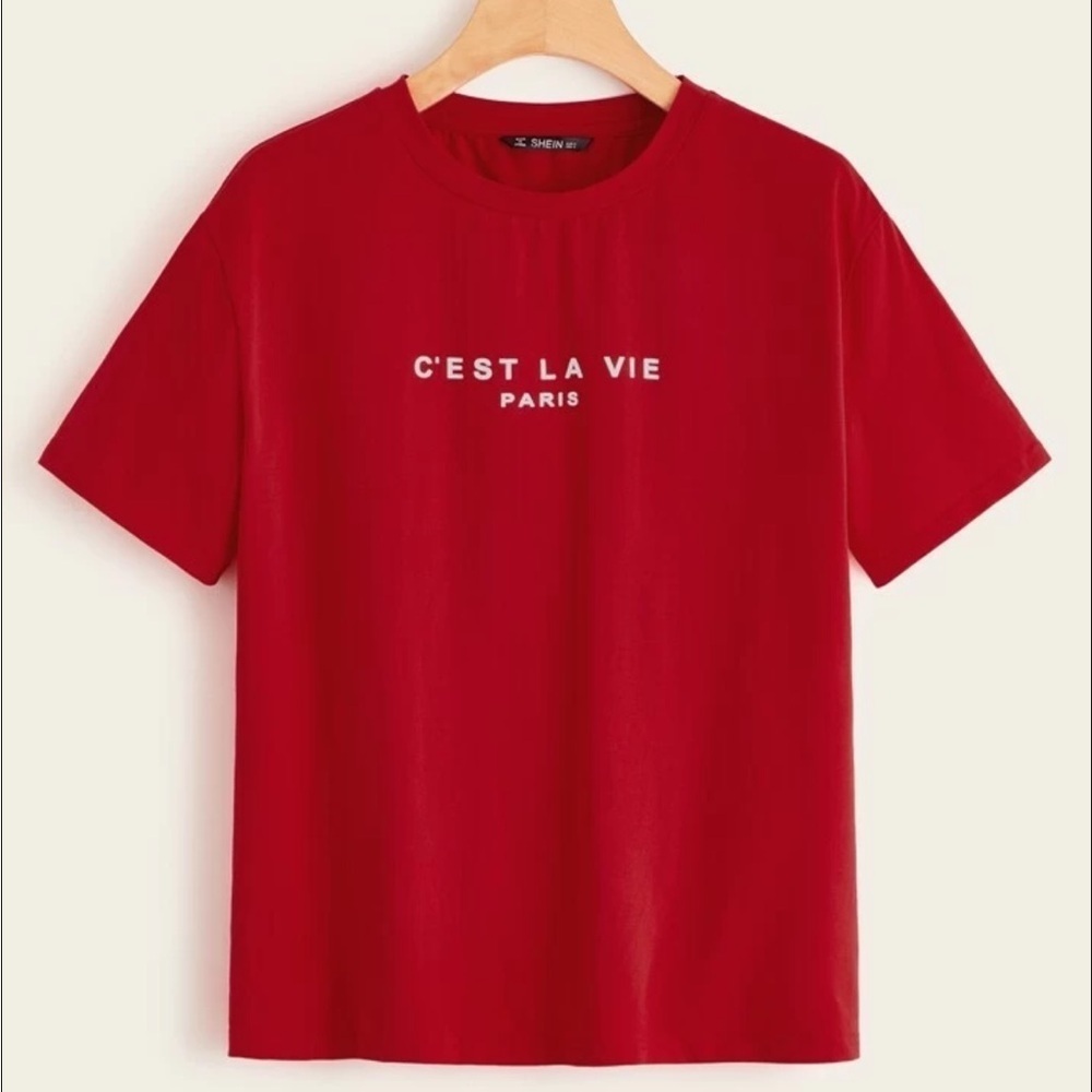 SHEIN Unity Paris Graphic Short Sleeve T-Shirt Red XSmall